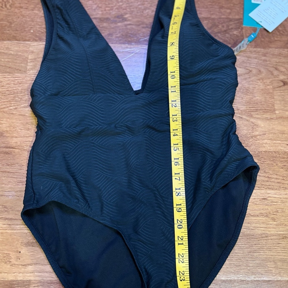 Black Textured One-Piece Swimsuit | Deep V Neck | New with Tags - Picture 9 of 9